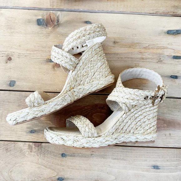 Dolce Vita Rope‎ Wedge Sandals NWOB 11 Natural NEW Gold Buckles - Picture 1 of 8